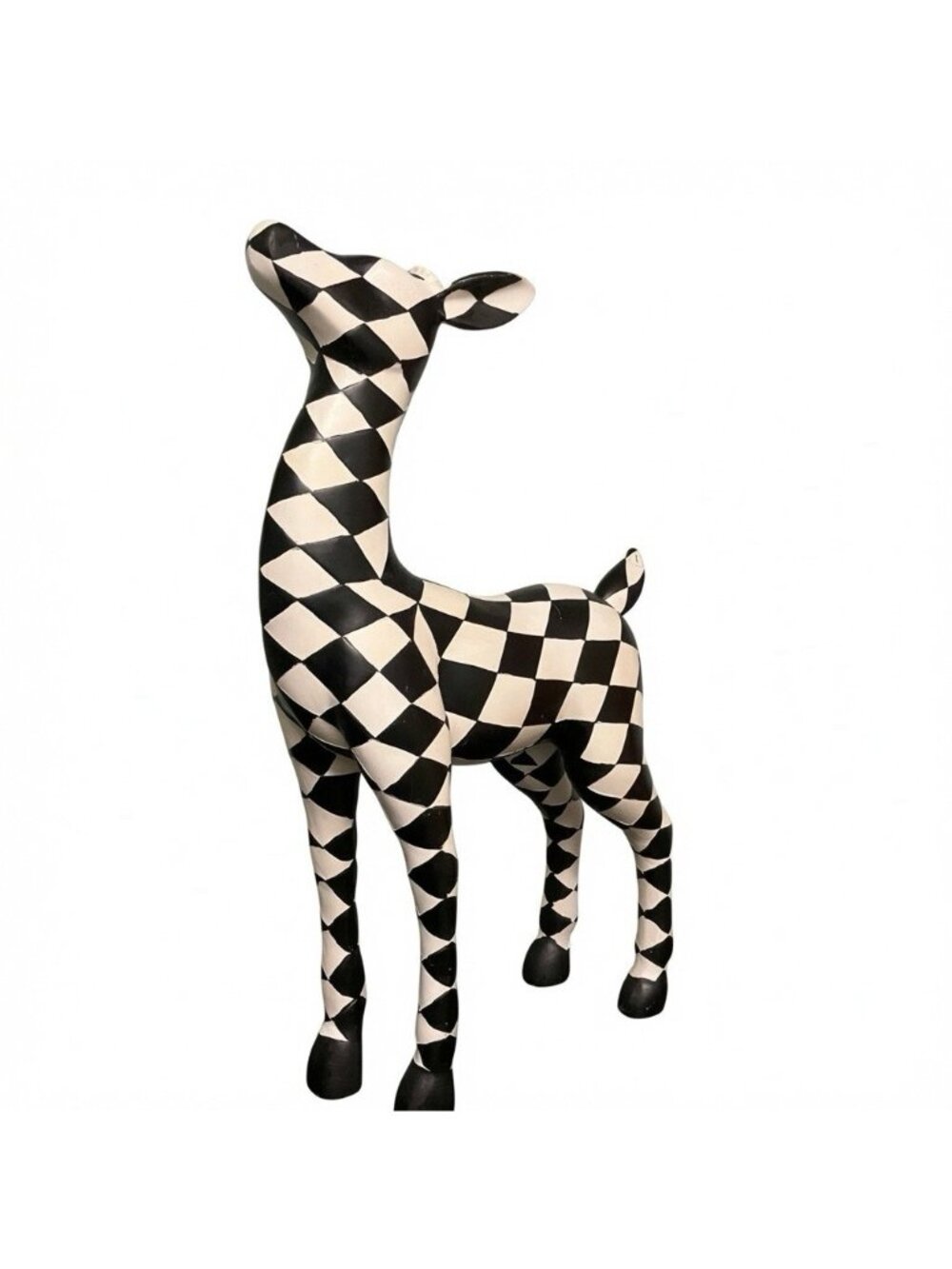 Lee Displays Large Black & White Checkerboard Deer Statue 28.5" – Missing Antler
